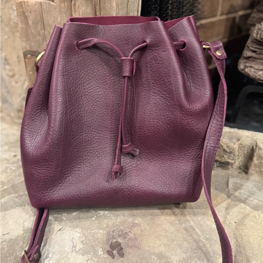 Elegant Purple Leather Drawstring Bag